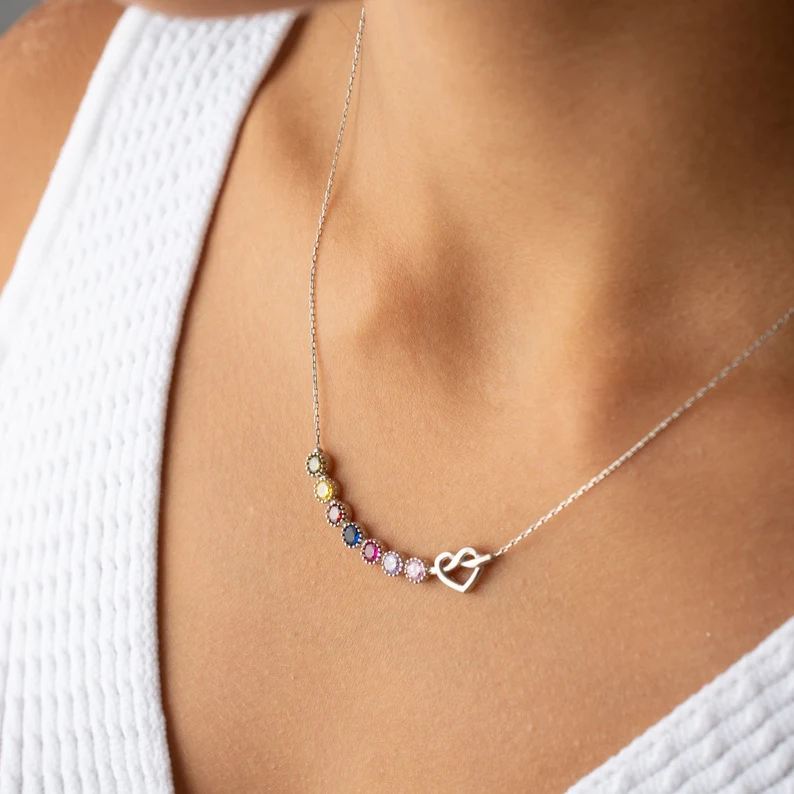 Birthstone Heart Necklace - Birthstone Necklace - Personalized Gifts - Birthday Gifts for Her - Mothers Day Gift - Grandma Gift - Mom Gift