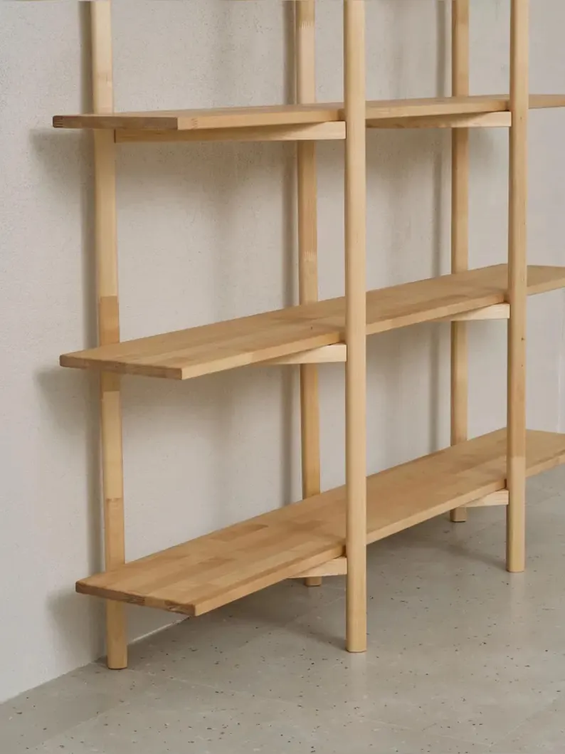 Solid Wood Japandi Shelf – Modern Beech Bookcase – Open Storage Unit