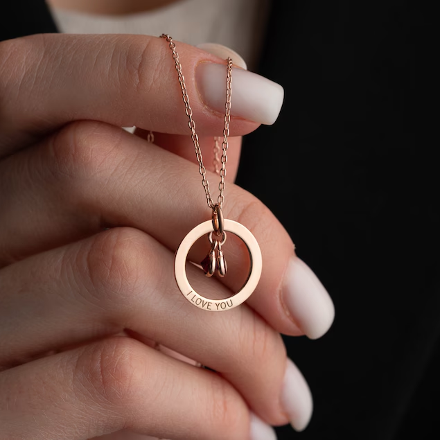 Personalized Gold Birthstone Necklace Women Name Necklace with Birthstone Circle Necklace Message Engraved on Circle Silver Engraved Jewelry