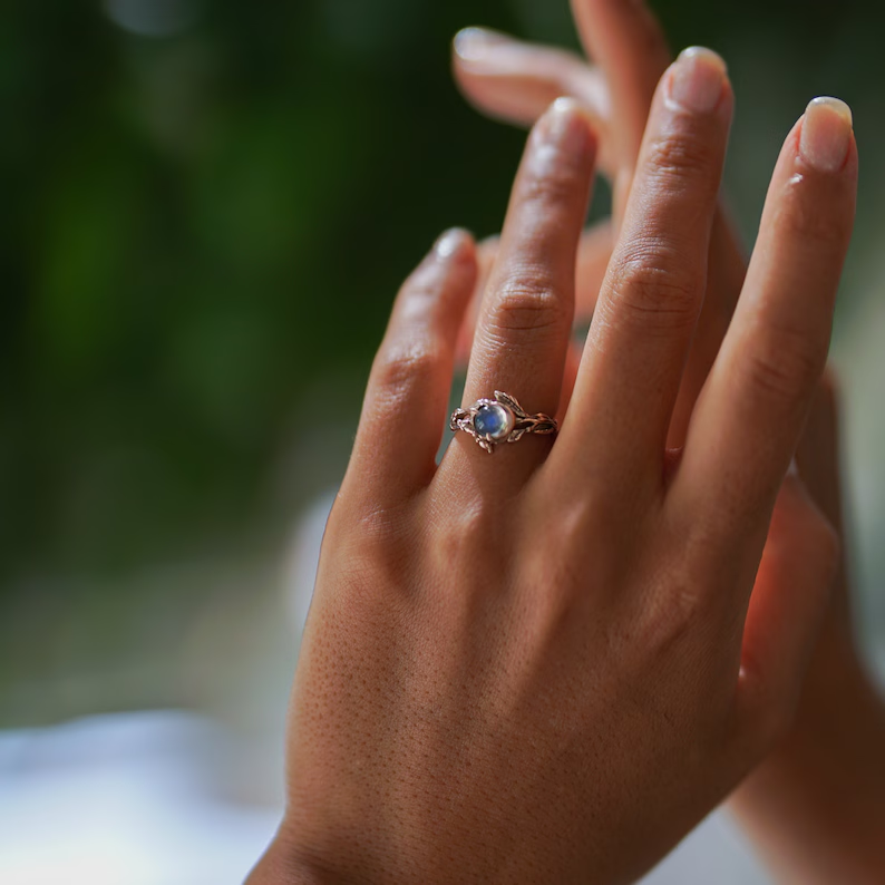 Rose Gold Ring “Luna” | Vintage Moon Phase Ring | Wedding Moonstone Engagement Ring 14K Solid Gold Promise Ring for Women 14k Gold Jewelry