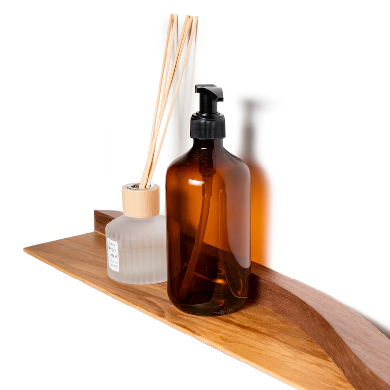 Towel Holder with Shelf, Wall Mounted Floating Towle Drying Rack Modern Style, Horizontal Walnut Bathroom Organizer