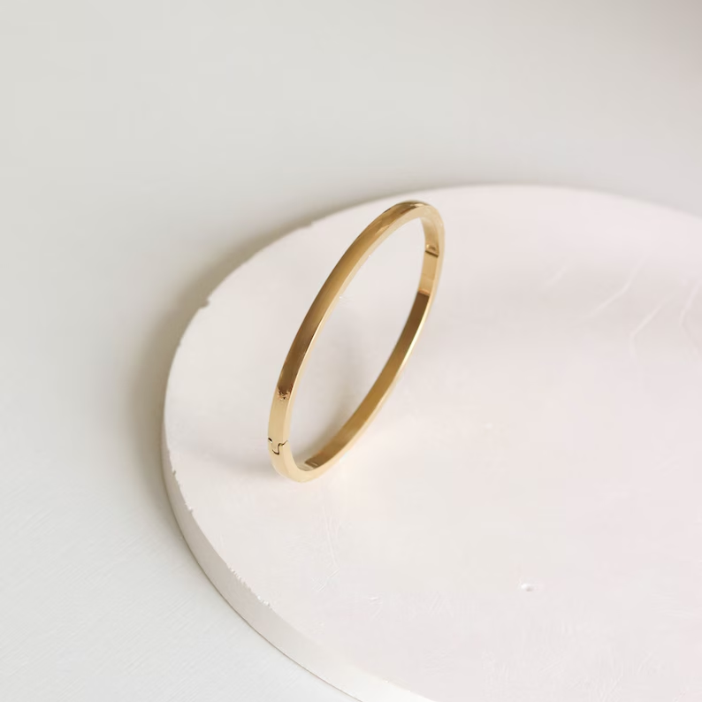 Water Resistant - 18k Gold Hinge Bracelet - 18k Gold Plated Bangle Bracelet - Gold Cuff Bracelet - Layering Bracelet