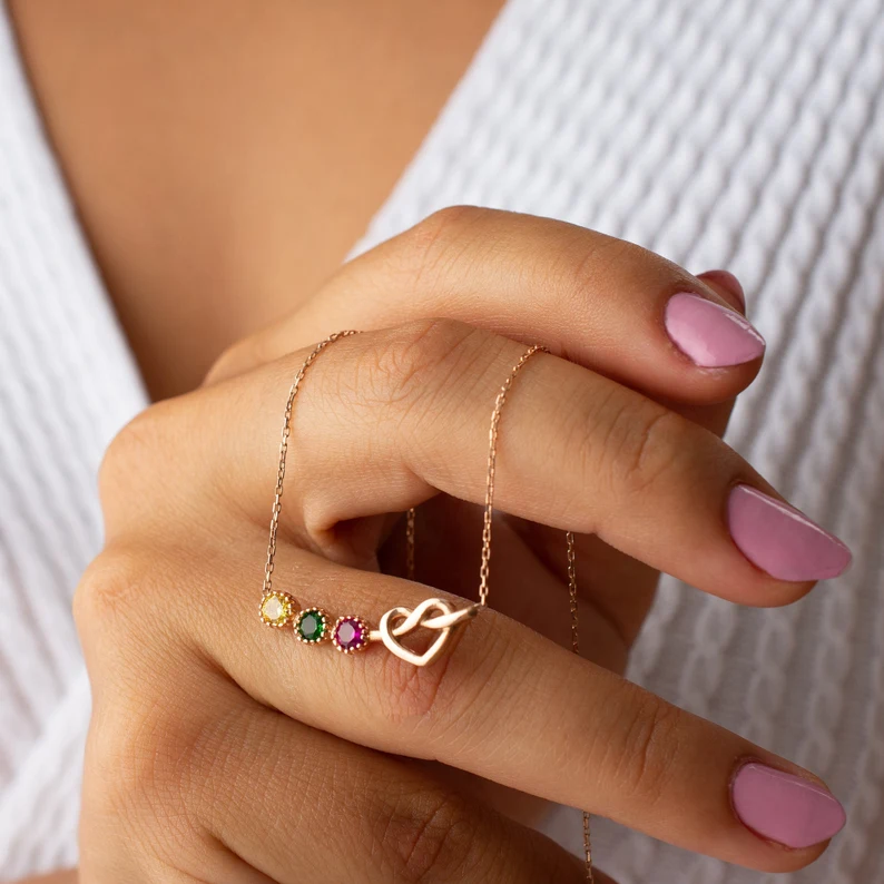 Birthstone Heart Necklace - Birthstone Necklace - Personalized Gifts - Birthday Gifts for Her - Mothers Day Gift - Grandma Gift - Mom Gift