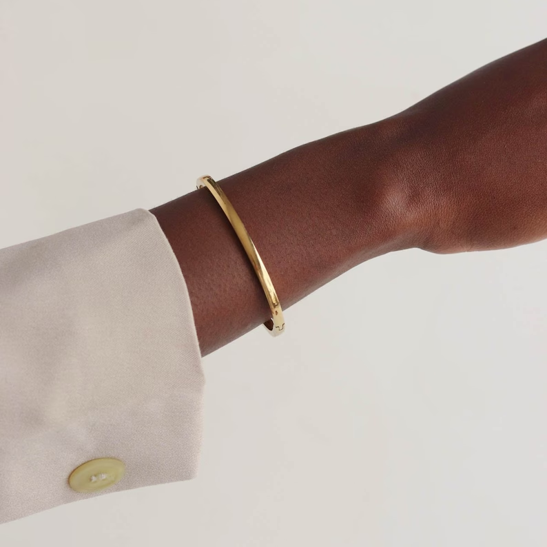 Water Resistant - 18k Gold Hinge Bracelet - 18k Gold Plated Bangle Bracelet - Gold Cuff Bracelet - Layering Bracelet