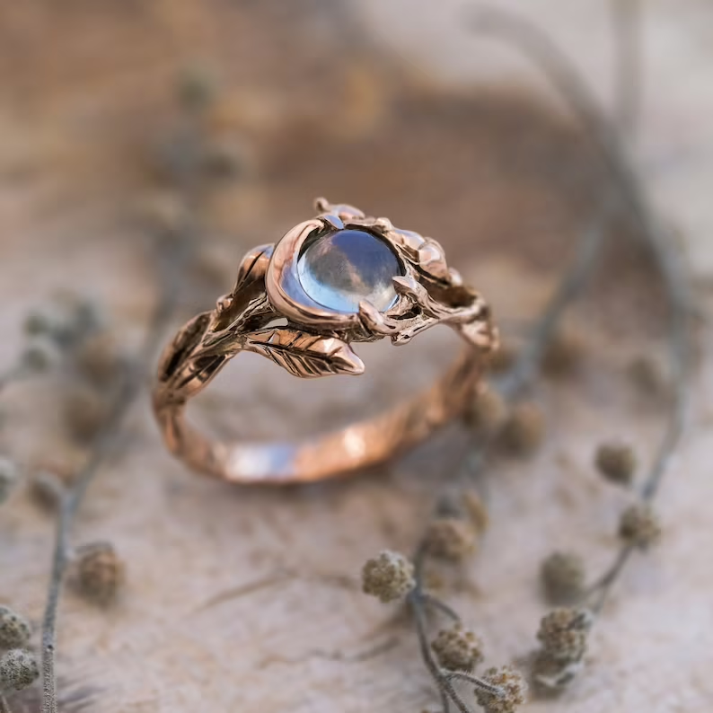 Rose Gold Ring “Luna” | Vintage Moon Phase Ring | Wedding Moonstone Engagement Ring 14K Solid Gold Promise Ring for Women 14k Gold Jewelry